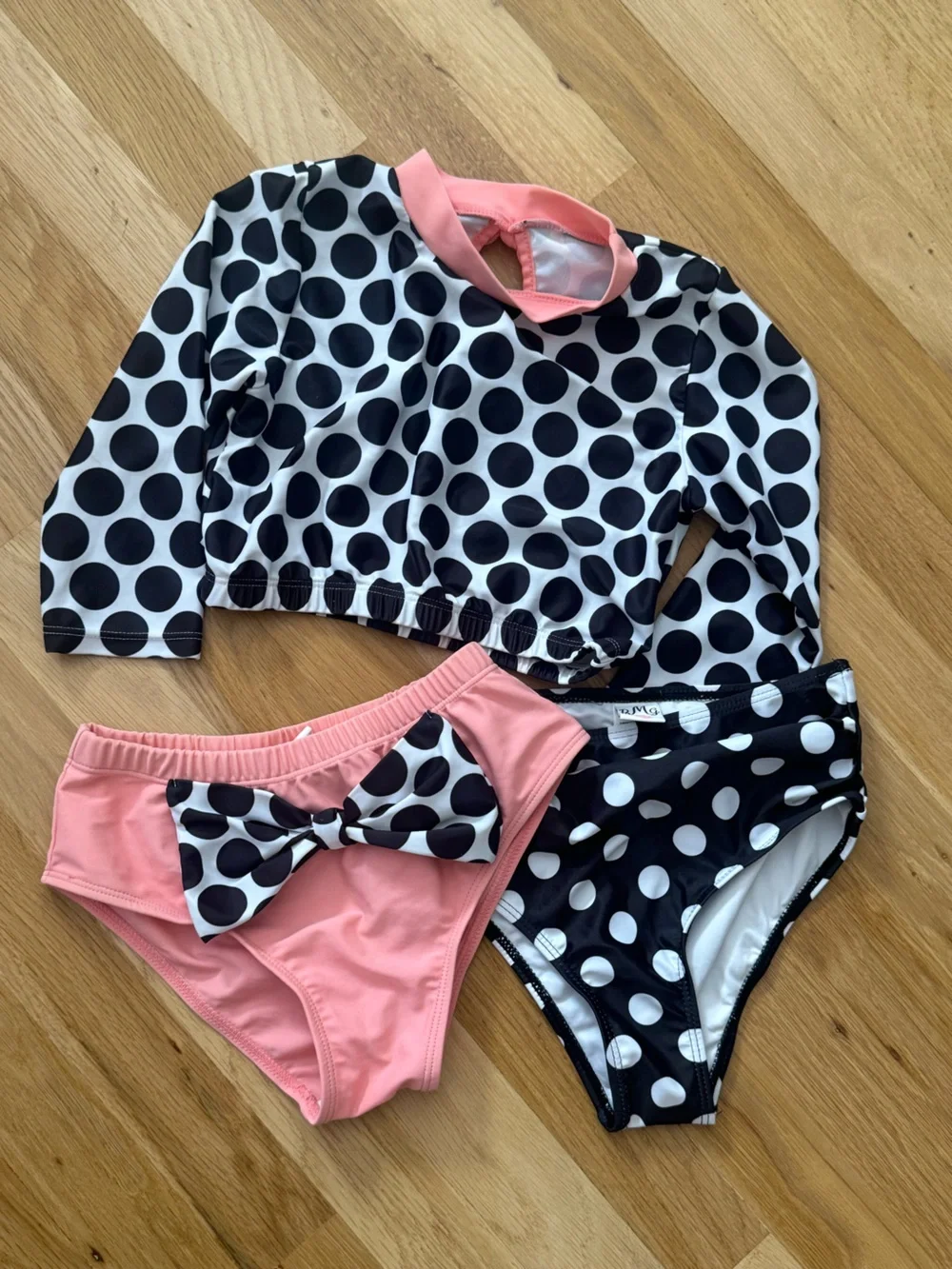 Mia Belle Girls ~Peace and Polka Dots Two Piece Rash Guard Swimsuit /Size 7Y ( 3